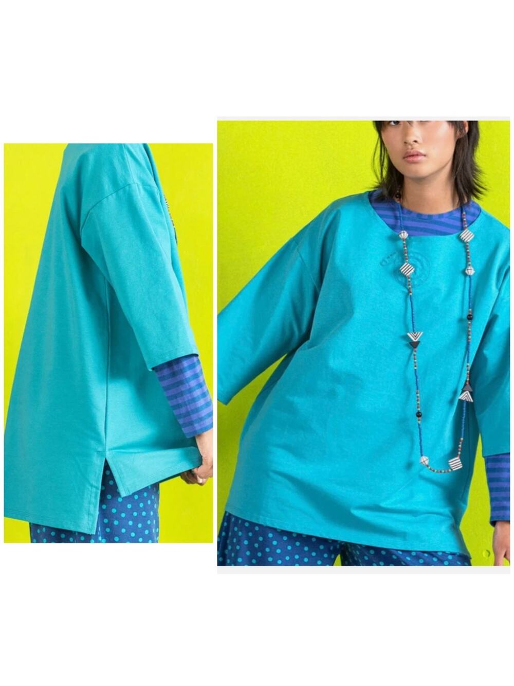 GUDRUN SJODEN Tunic Long Top Blue Shell Women’s Size Small Laganlook Natural